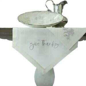 NEW CROWN LINEN give thanks table runner in white